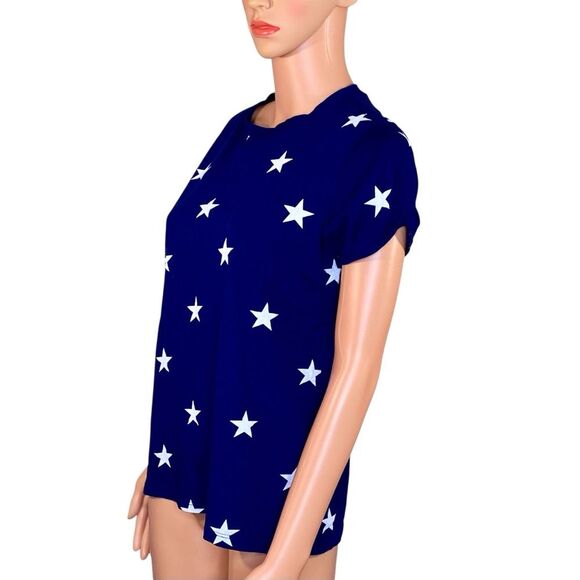 St. Johns Bay Crew Neck Short Sleeve Tee Navy White Womens Size Small Petite - Picture 3 of 6